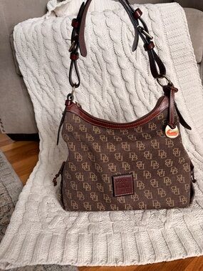 Dooney & Bourke Brown Signature Shoulder Bag with Dark Brown Trim